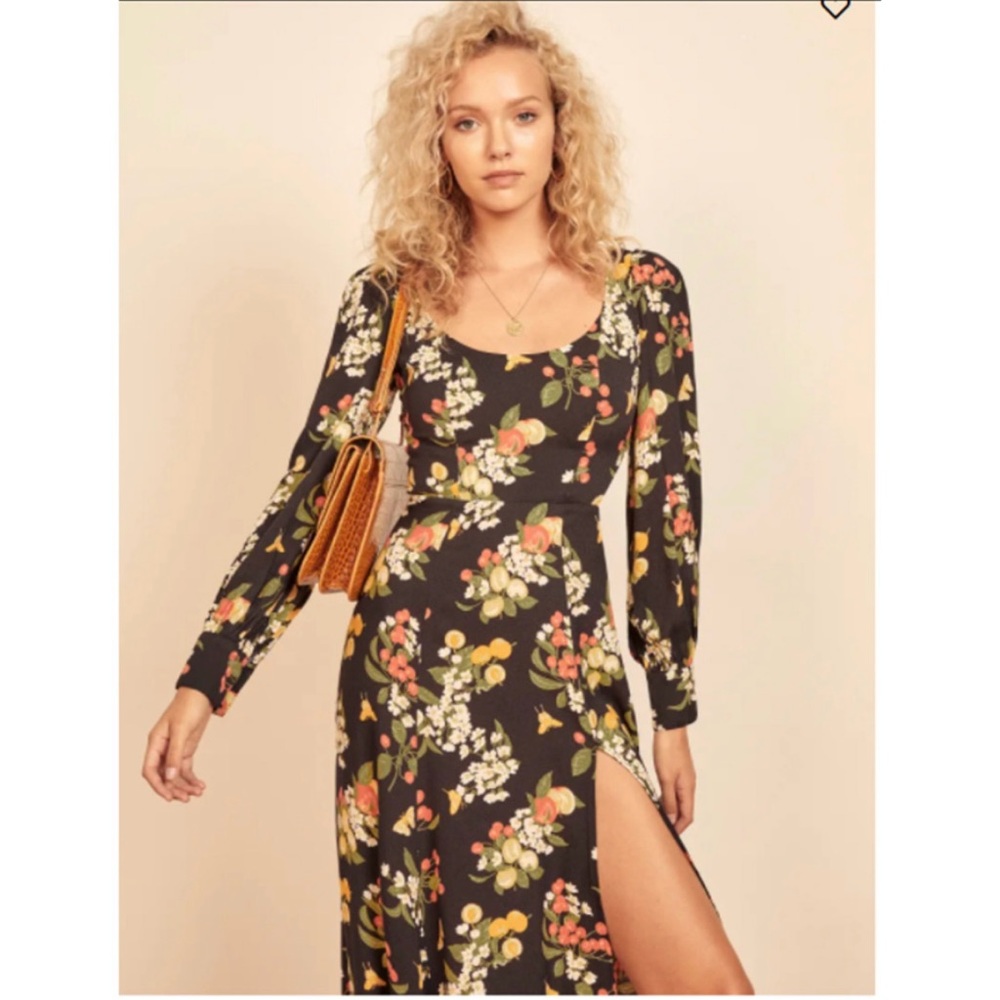 Reformation Alessi Floral Black Dress Size 2